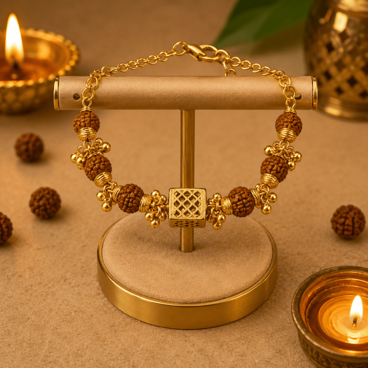 Devika Gold Rudraksha Bracelet - Divinecart.in