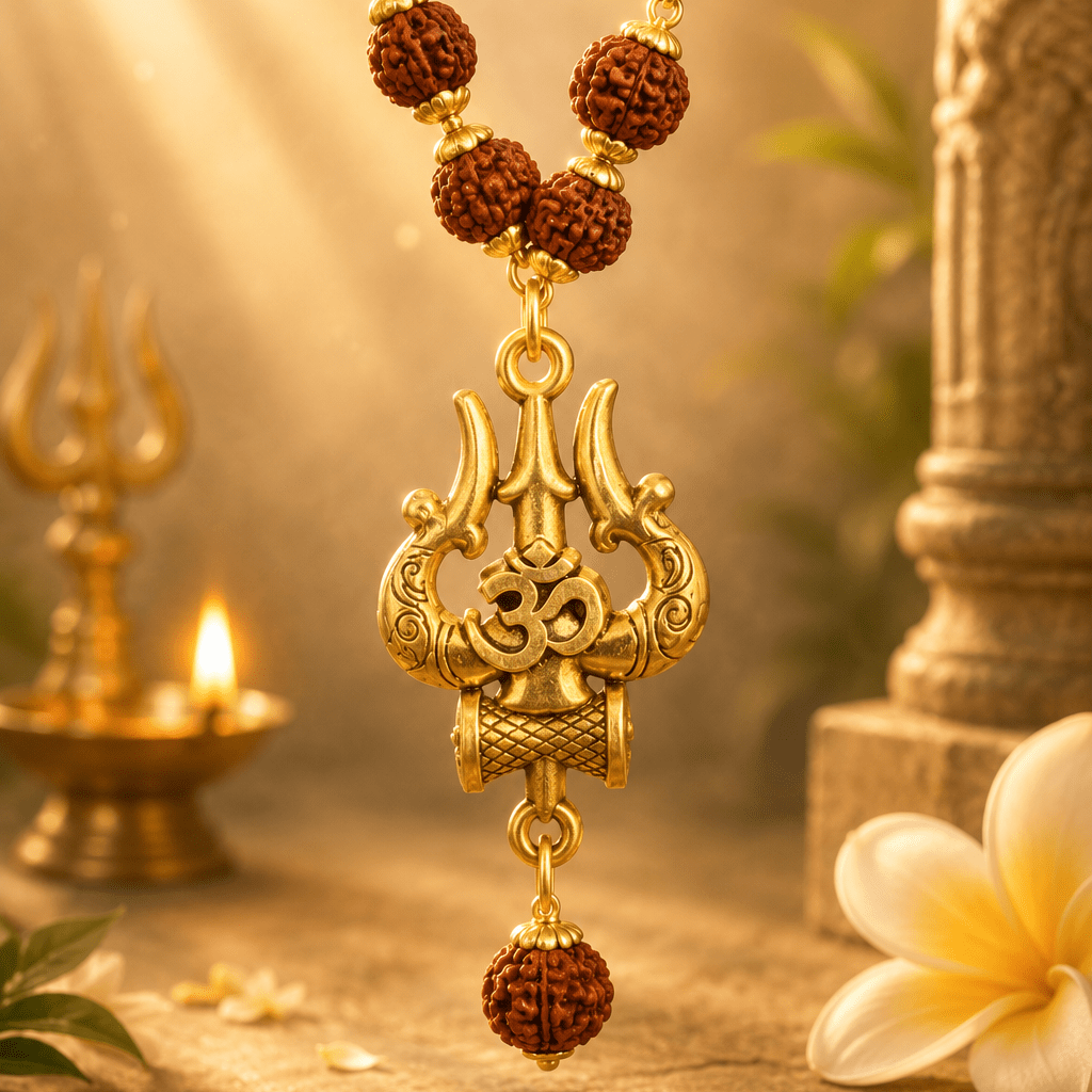 Mahadev Gold Om Trishool Rudraksha Mala - Divinecart.in