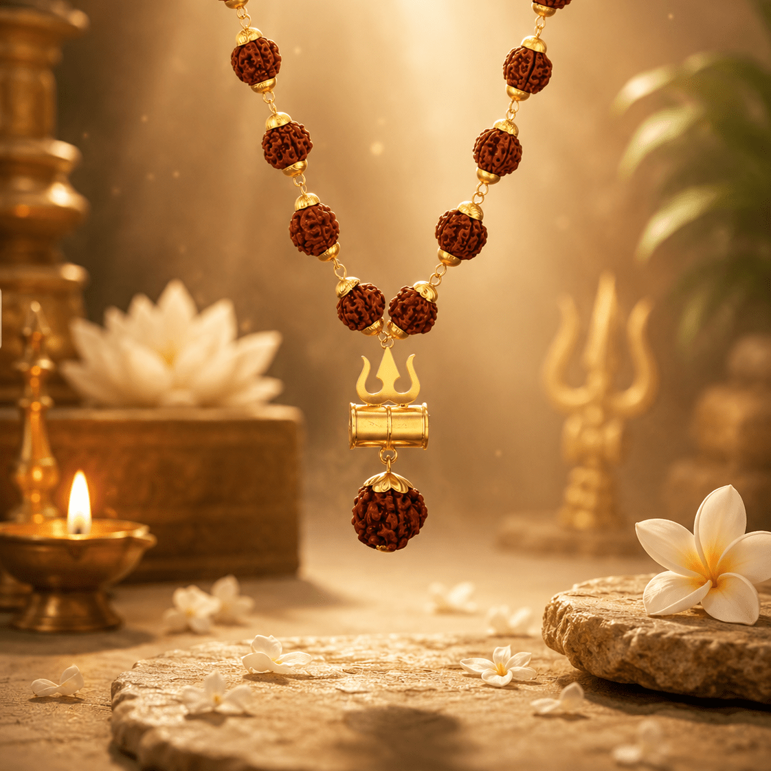 Mahadev Gold Trishool Rudraksha Mala - Divinecart.in