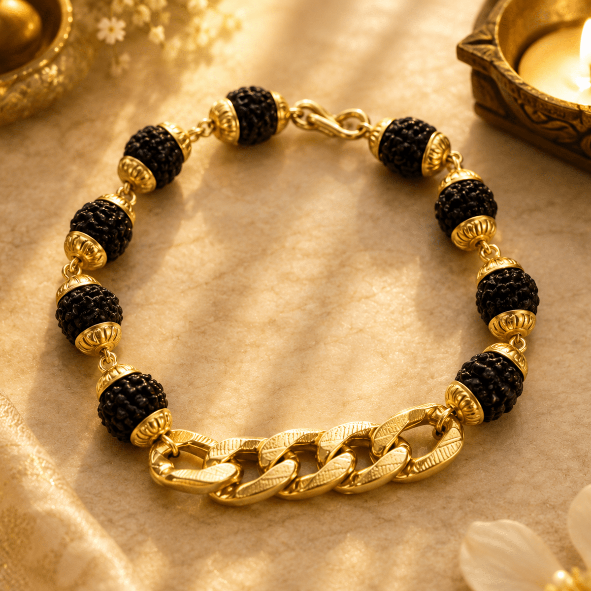 Mahakaal Gold Rudraksha Bracelet for Men - Divinecart.in