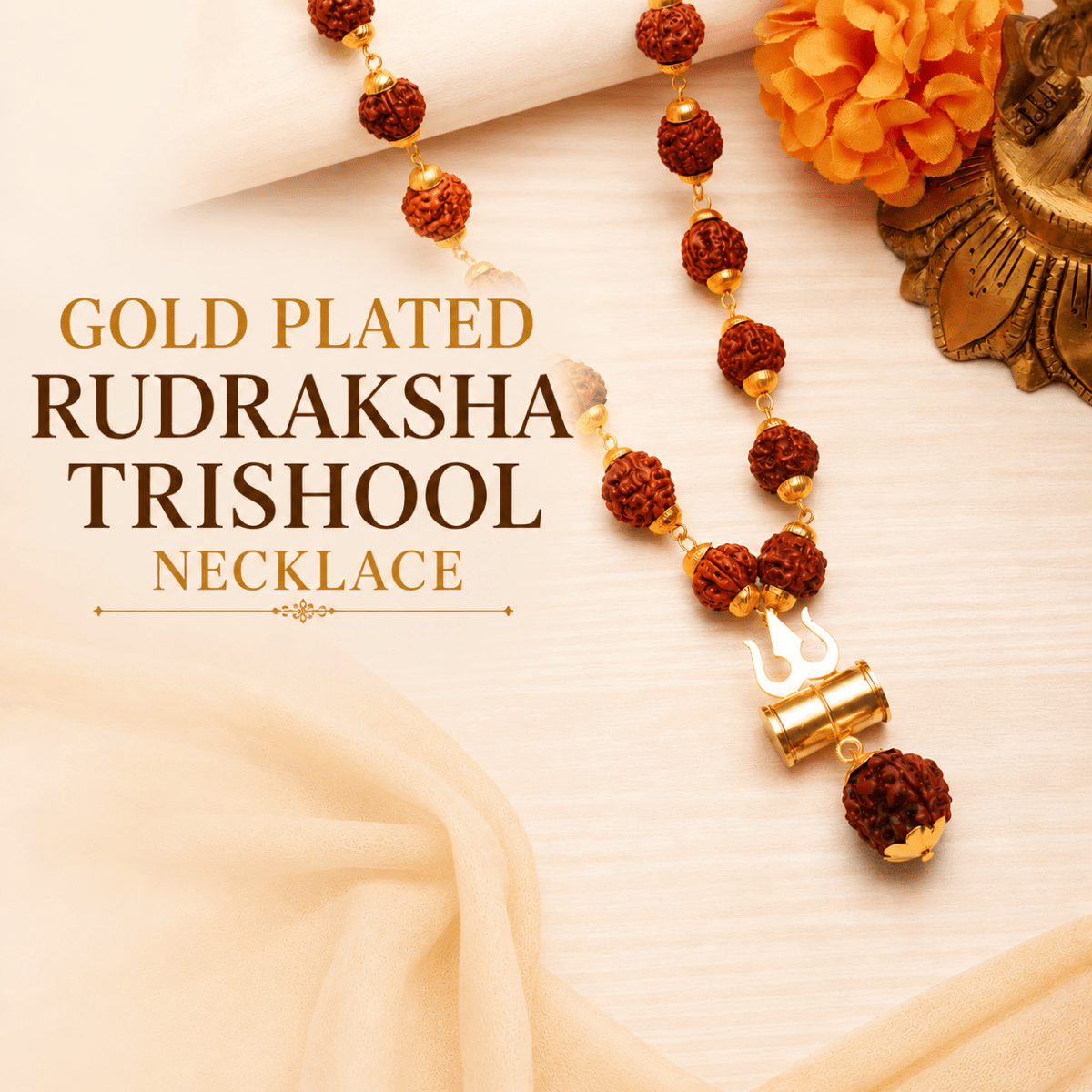 Premium Gold Plated Rudraksha Necklace - Divinecart.in