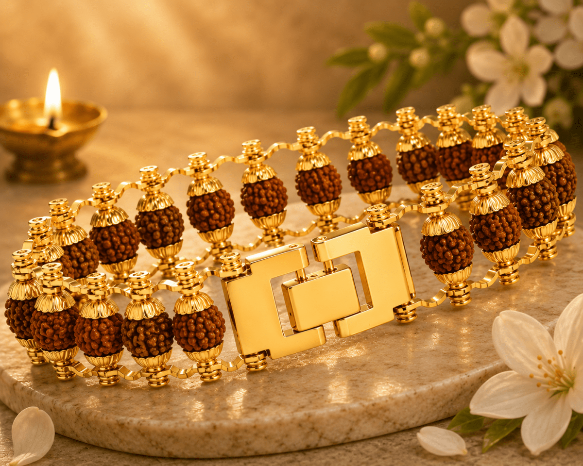 Shiv Aura Gold Rudraksha Bracelet - Divinecart.in