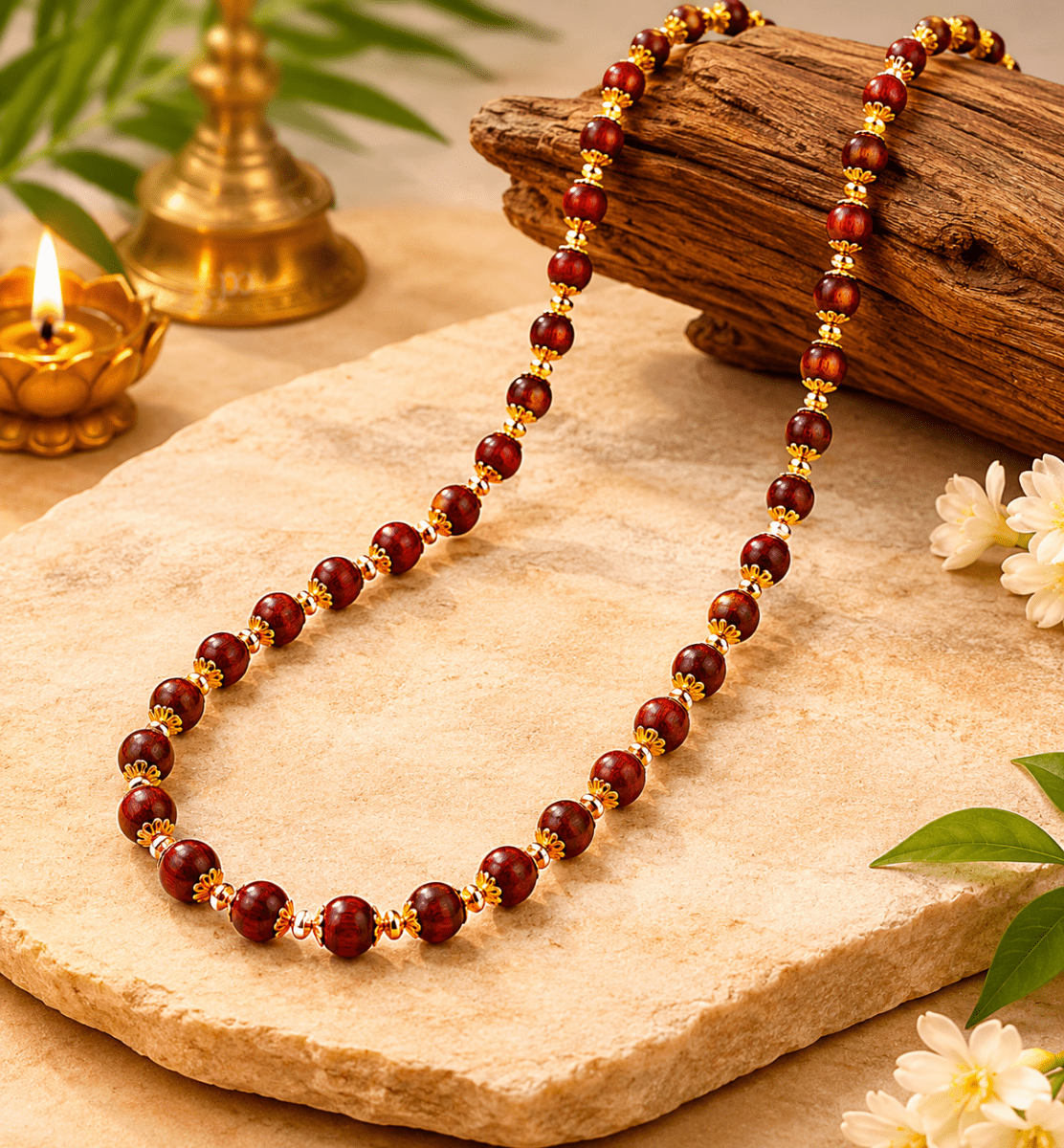 Shiv Kripa Gold - Plated Red Sandalwood Mala - Divinecart.in