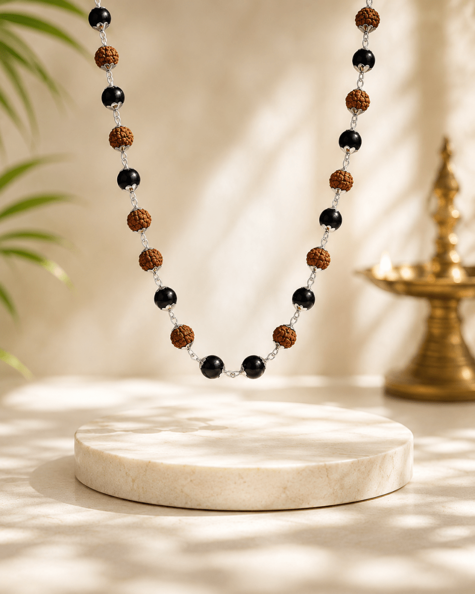 Shiv Raksha Silver Rudraksha Karungali Mala - Divinecart.in