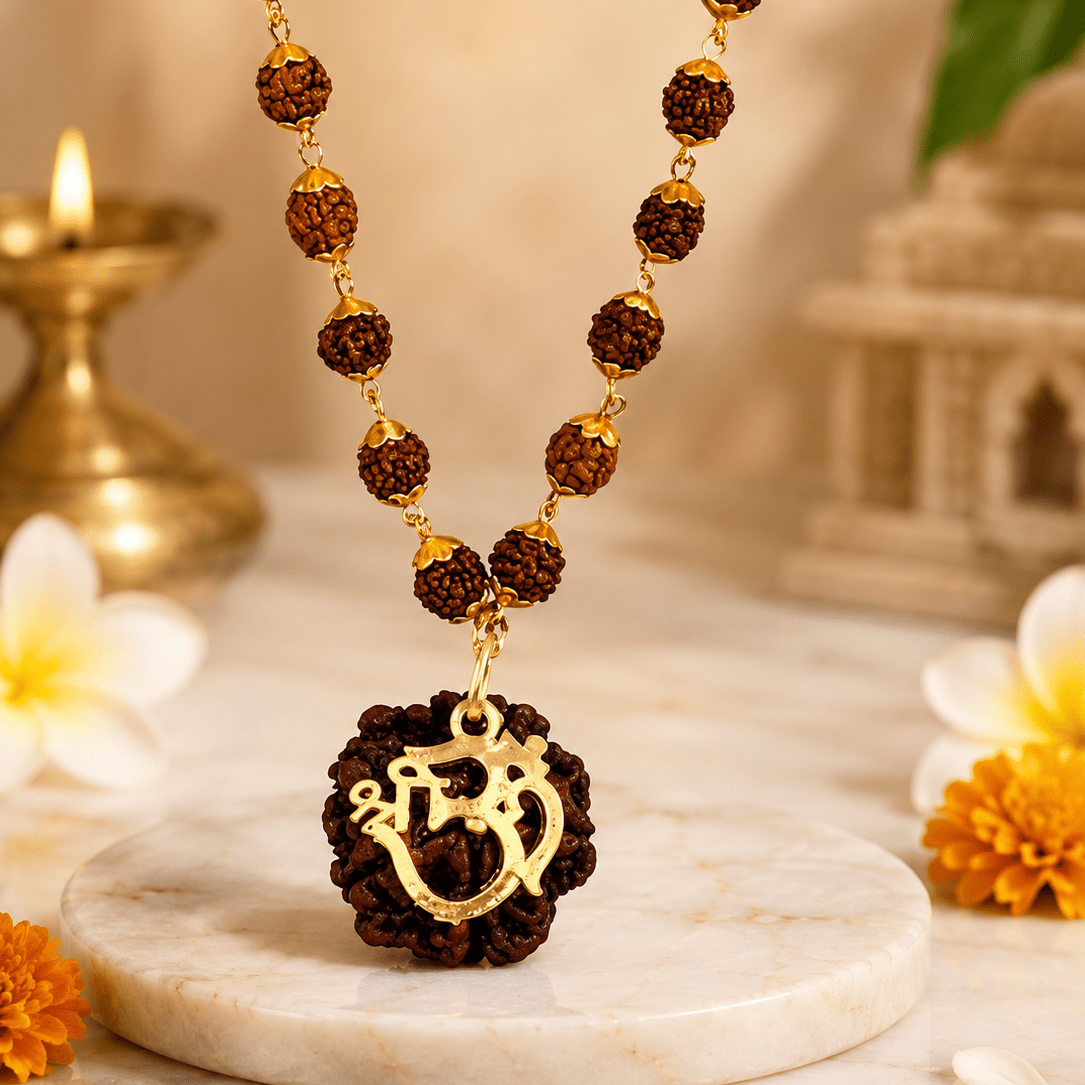 Shree Shiv Om Gold Blessing Mala - Divinecart.in