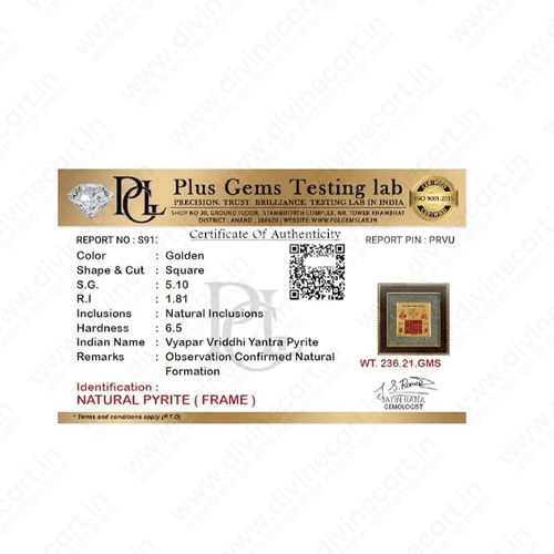 Vyapar Vriddhi Yantra in Pyrite Frame - Divinecart.in